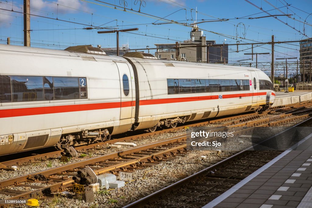 ICE -Intercity Express- high speed train arriving in Amsterdam