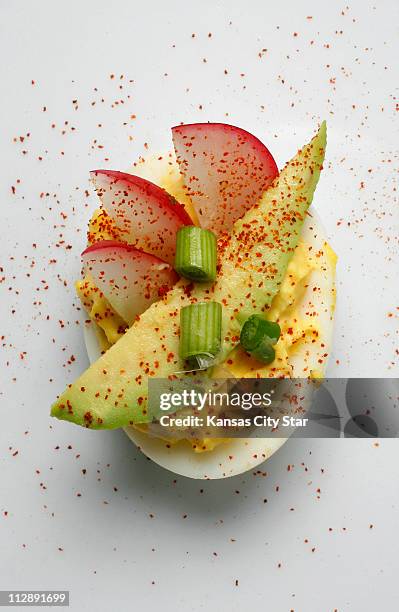 Make good use of those Easter eggs and make avocado, radish, scallion and cayenne deviled eggs.