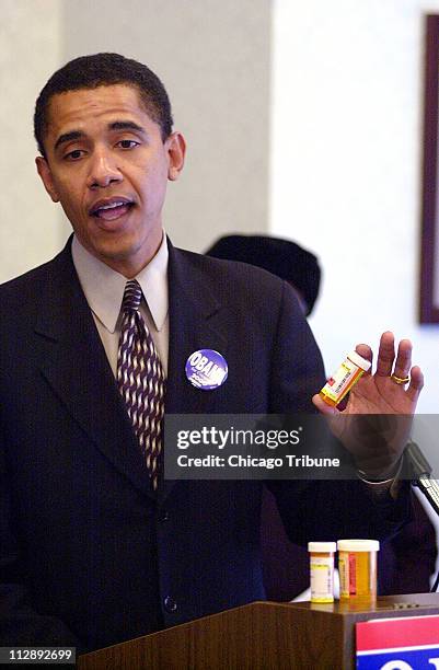 Then-Illinois State Senator Barack Obama, shown January 16, 2000 in Chicago, Illinois, worked with Democrats, Republicans and especially with police...