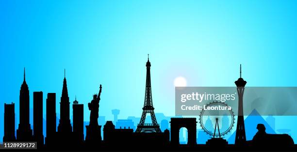 las vegas (all buildings are complete and moveable) - las vegas skyline at night stock illustrations
