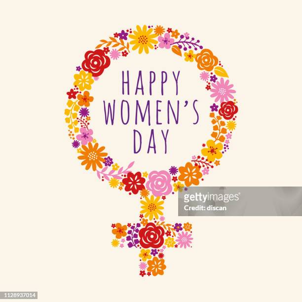 blumen geschmückt weibliche symbol für international womens day feier. vektor-illustration. - frauenrechte stock-grafiken, -clipart, -cartoons und -symbole