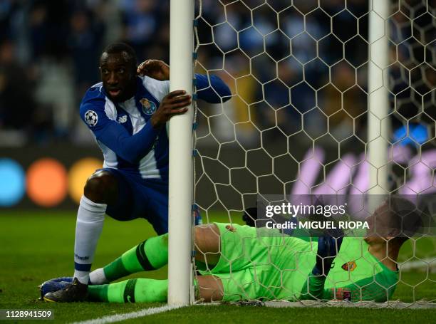 Porto's Malian forward Moussa Marega scores a goal during the UEFA Champions League round of 16 second leg football match between FC Porto and AS...