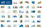 Big set of charst, graphs. Blue color. Infographics business elements.