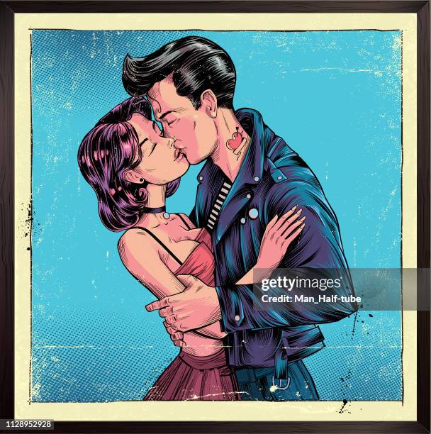 couple kissing, pop art illustration - couples romance stock illustrations