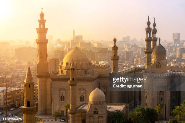 from above view of the mosques of sultan hassan and al-rifai. - middle east stock pictures, royalty-free photos & images
