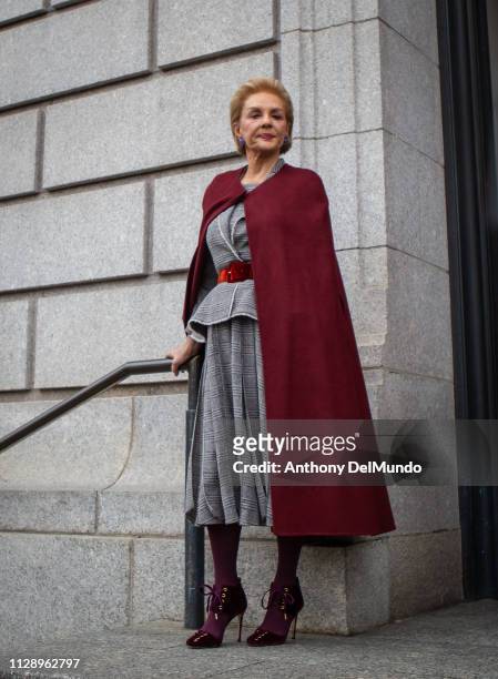 Fashion designer Carolina Herrera poses after leaving her fall 2019 runway show during New York Fashion Week held at New York Historical Society 170...