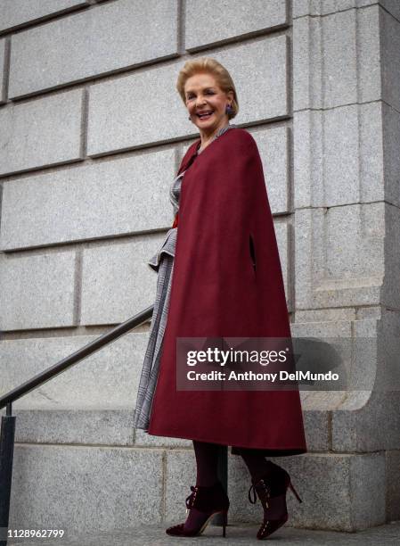 Fashion designer Carolina Herrera poses after leaving her fall 2019 runway show during New York Fashion Week held at New York Historical Society 170...