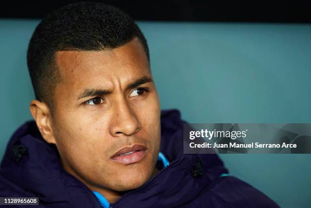 Jeison Murillo of FC Barcelona looks on prior to the start the La Liga match between Athletic Club and FC Barcelona at San Mames Stadium on February...