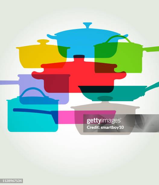 cooking pots and pans - stew pot stock illustrations