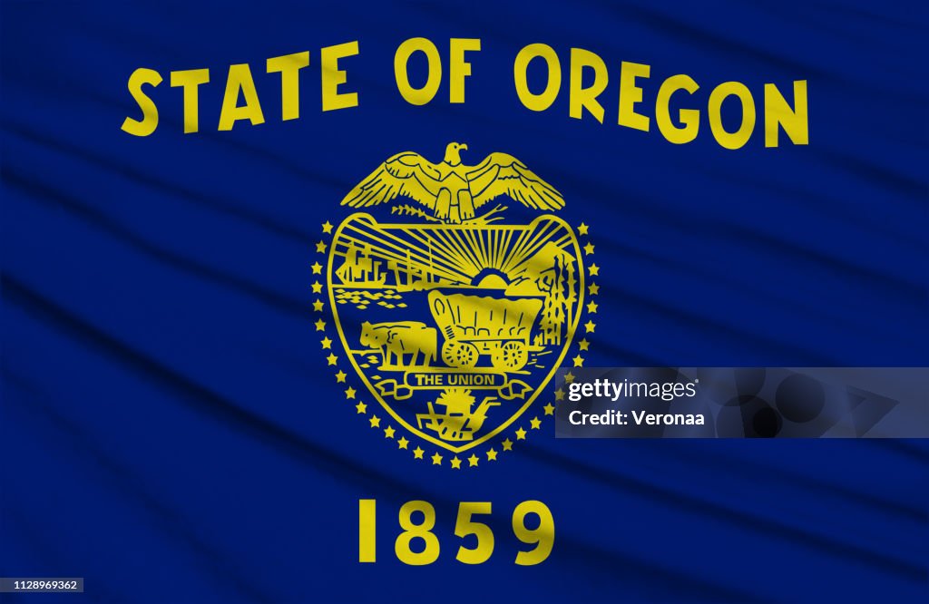Waving flag of OREGON in United States.
