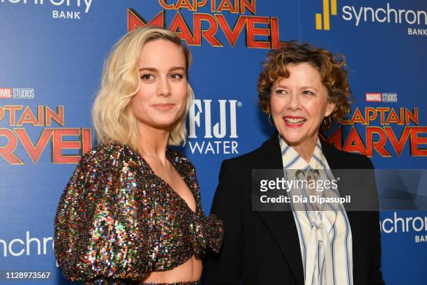 Brie Larson and Annette Bening attend the "Captain Marvel" screening at Henry R. Luce Auditorium at Brookfield Place on March 6, 2019 in New York...