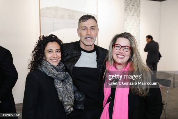 Sara Kay, Joseph La Piana and Maya Benton during the Armory Show 2019 VIP Preview at Pier 90 on March 6, 2019 in New York City.