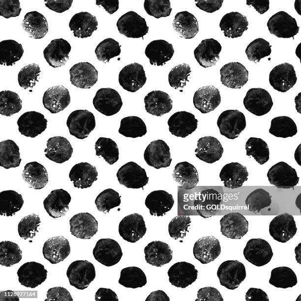 stamped polka dots - seamless irregular uneven black dots isolated on white surface arranged in a row - fabric pattern in vector - uneven stock illustrations