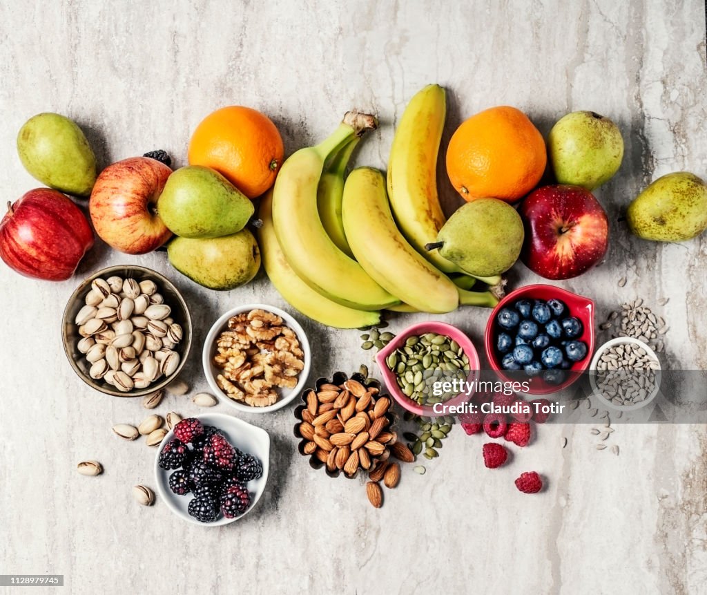 Variety of fruits and nuts