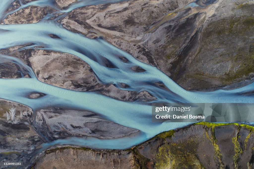 Abstract aerial view of a river bed in Iceland