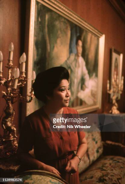 First Lady Imelda Marcos, wife of President Ferdinand Marcos, known for her lavish spending, in her office in Malacanang Palace in Manila,...