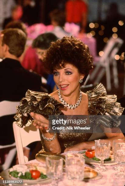British born TV and movie actress Joan Collins on the set of the soap opera "Dynasty" in which she payed the scheming Alexis Carrington, in Hollywood...