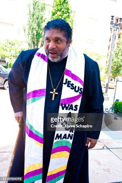 View of Reverend William Barber II during a protest over the detention and separation of immigrant families, Washington DC, June 26, 2018.