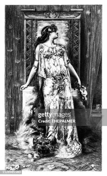 actress sarah bernhardt engraving 1894 - cleopatra stock illustrations