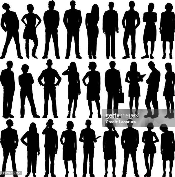 highly detailed people silhouettes - standing stock illustrations