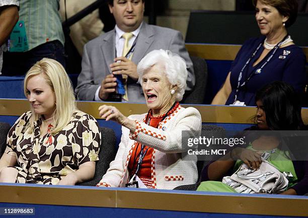 Roberta McCain, mother of Republican presidential candidate John McCain, sits between her granddaughters, Megan and Bridget, during the first day of...