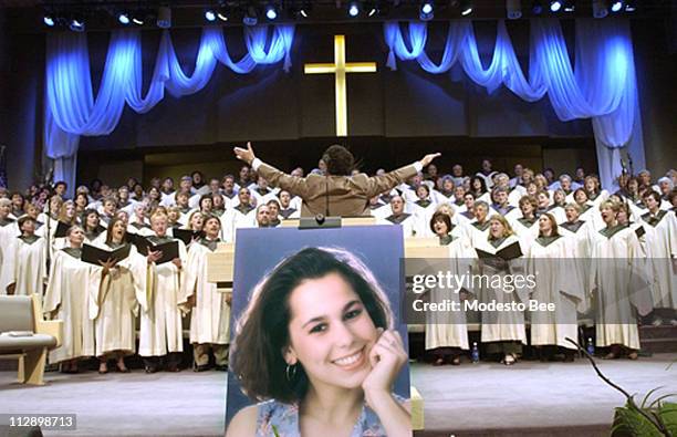Memorial service is held for Laci Peterson and her unborn son at the Worship Center of the First Baptist Church in Modesto, California, on May 4,...