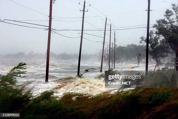 Waves from Hurricane Gustav crash on Beach Boulevard in Waveland, Mississippi, Monday, September 1, 2008.