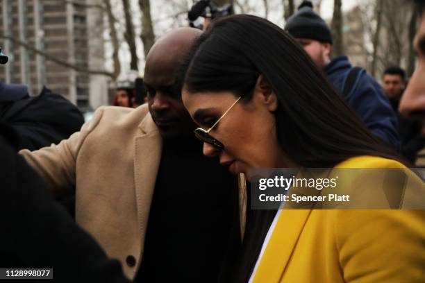 Emma Coronel Aispuro, wife of Joaquin 'El Chapo' Guzman, exits the U.S. District Court for the Eastern District of New York, February 11, 2019 in the...