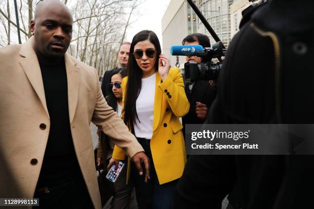 Emma Coronel Aispuro, wife of Joaquin 'El Chapo' Guzman, exits the U.S. District Court for the Eastern District of New York, February 11, 2019 in the...