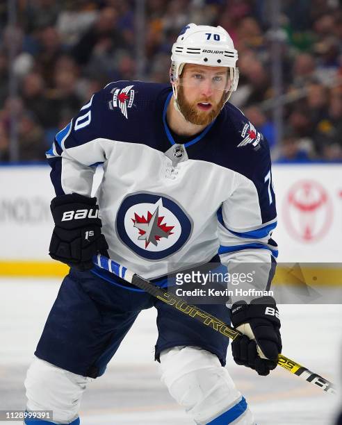 Joe Morrow of the Winnipeg Jets during the game against the Buffalo Sabres at KeyBank Center on February 10, 2019 in Buffalo, New York.