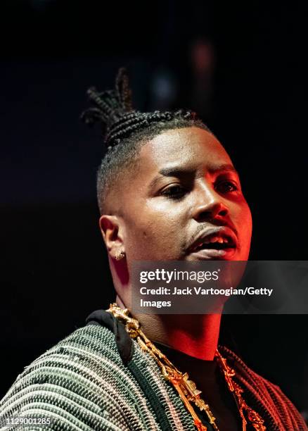 American bandleader, composer, and trumpet player Christian Scott performs with his septet at the Blue Note, New York, New York, February 5, 2019.