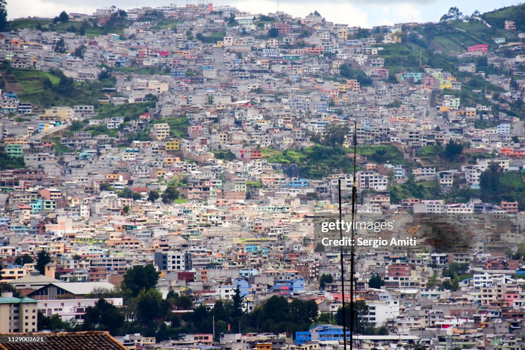 Colourful hillside houses in Quito