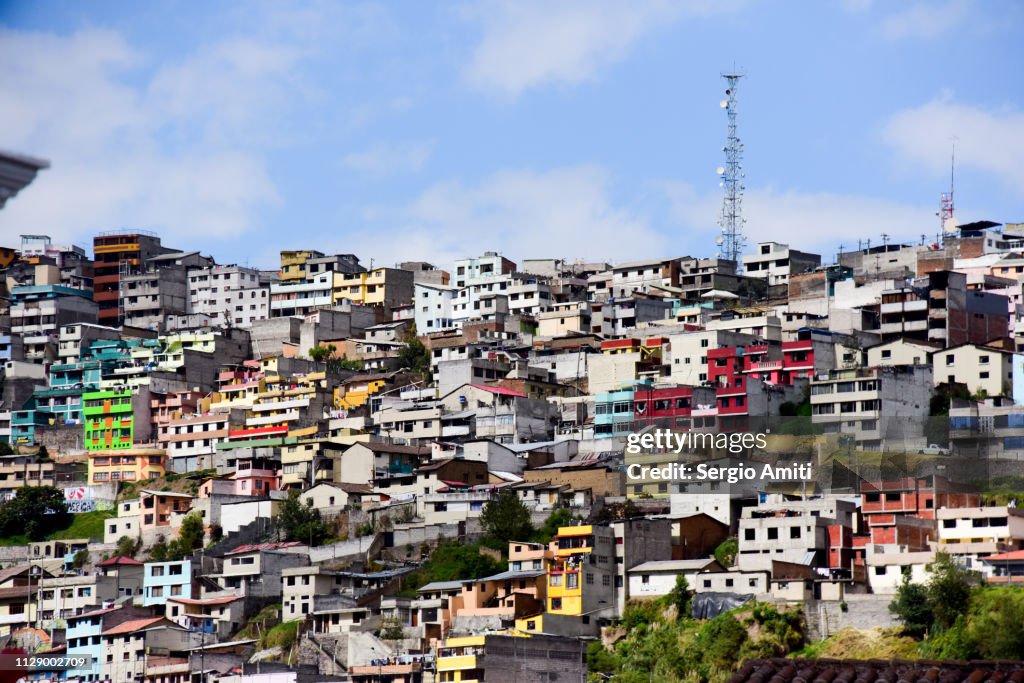 Colourful hillside houses in Quito