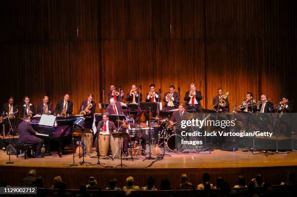 American Latin Jazz musician, bandleader, and composer Arturo O'Farrill plays piano as he leads the Lincoln Center Afro-Latin Jazz Orchestra at the...