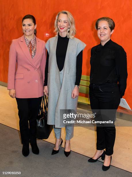 Crown Princess Victoria Of Sweden visits the Swedish office's of Google and is greeted by Google Sweden CEO Anna Wikland on March 7, 2019 in...