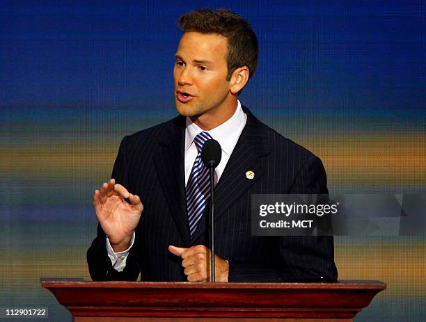 House of Representatives candidate Aaron Schock addresses Republican National Convention at the Xcel Energy Center in St. Paul, Minnesota, Thursday,...
