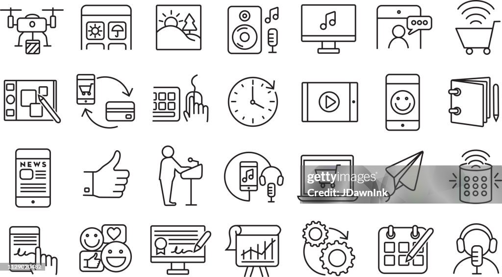 Satz von digitalen Symbole flache einfache Linie Kunst Rahmenplanung große Icon-set