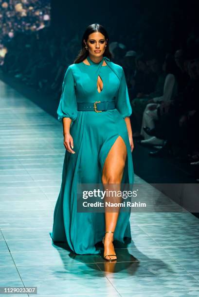 American model Ashley Graham showcases designs by Jason Grech at Melbourne Fashion Festival on March 7, 2019 in Melbourne, Australia.