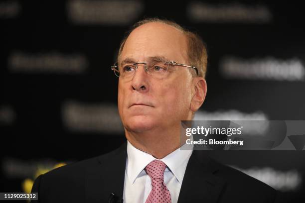 Larry Fink, chief executive officer of BlackRock Inc., pauses ahead of a Bloomberg Television interview at the Blackrock Inc. Wealth symposium in...