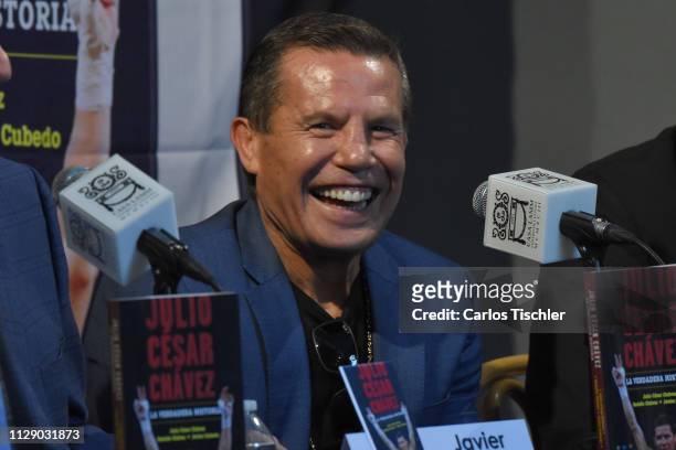Former boxer Julio Cesar Chavez speaks during a press conference to present the book 'Julio Cesar Chavez La Verdadera Historia' at Casa Lamm on...