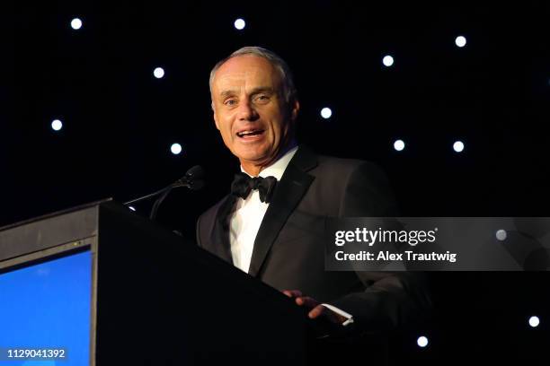 Commissioner of Baseball Robert D. Manfred Jr. Accepts his award during the 2019 Jackie Robinson Foundation Annual Awards Dinner on Monday, March 4,...