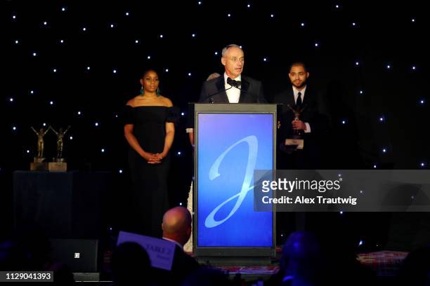 Commissioner of Baseball Robert D. Manfred Jr. Accepts his award during the 2019 Jackie Robinson Foundation Annual Awards Dinner on Monday, March 4,...