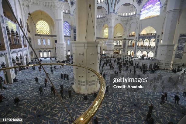 View of Camlica Mosque is seen in Istanbul, Turkey on March 07, 2019. The largest mosque of Turkey opened for worship in Istanbul on Thursday. The...