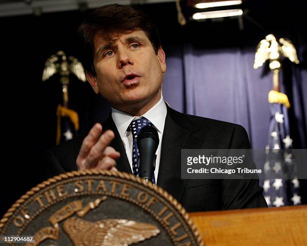 Illinois Gov. Rod Blagojevich discusses his impending impeachment trial in the Illinois Senate, as he meets with reporters on Friday, January 23 in...