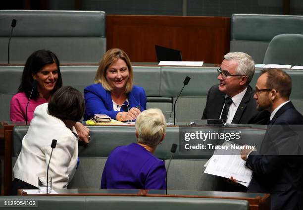 Independents Julia Banks, Cathy McGowan, Rebekha Sharkie, Kerryn Phelps as they wait for the start of question time in the House of Representatives...