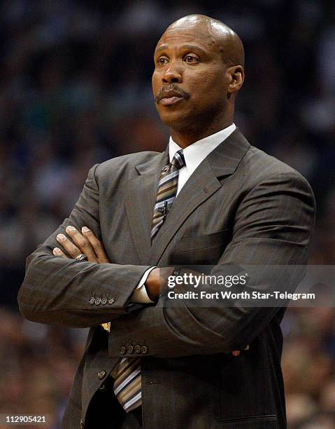 New Orleans Hornets head coach Byron Scott watches first half action against the Dallas Mavericks in Game 4 of the first round of the NBA Western...