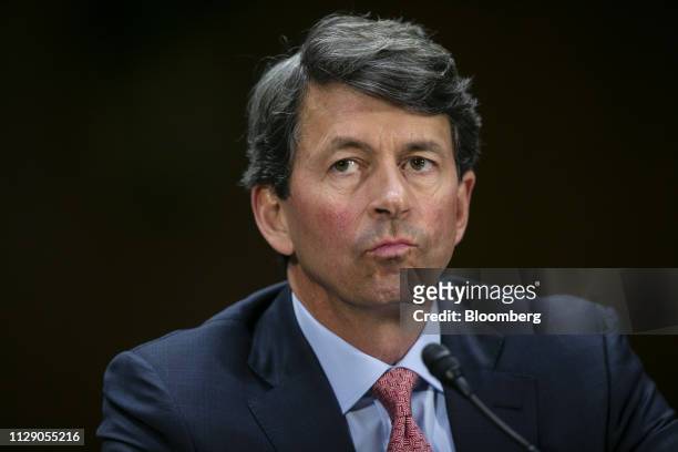 Mark Begor, chief executive officer of Equifax Inc., listens during a Senate Homeland Security and Governmental Affairs Committee hearing in...