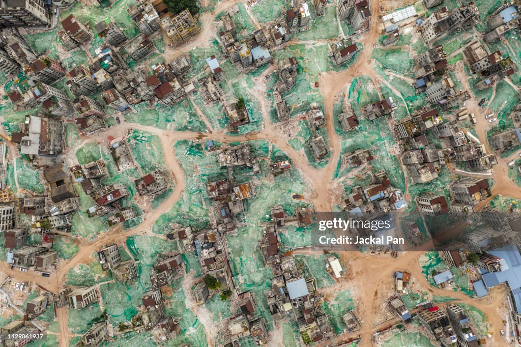 Aerial view of Demolishing Urban village