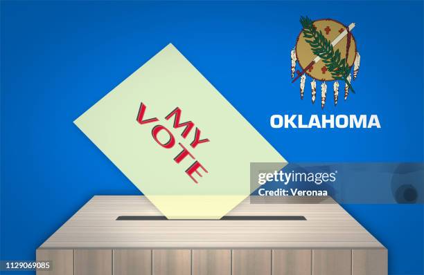 ballot box with national flag on background- oklahoma, usa - oklahoma state flag stock illustrations