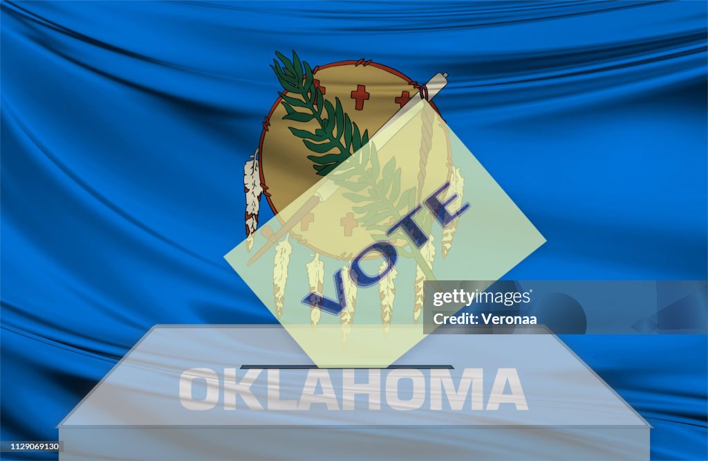 Ballot box with national flag on background- OKLAHOMA, USA
